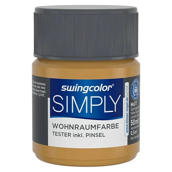 swingcolor Farbtester SIMPLY - Nr. 25, Matt, 50 ml - Ein Glas Swingcolor Simply Wohnraumfarbe, ein Tester inklusive Pinsel, in einer satten Farbe für Ihr Zuhause.