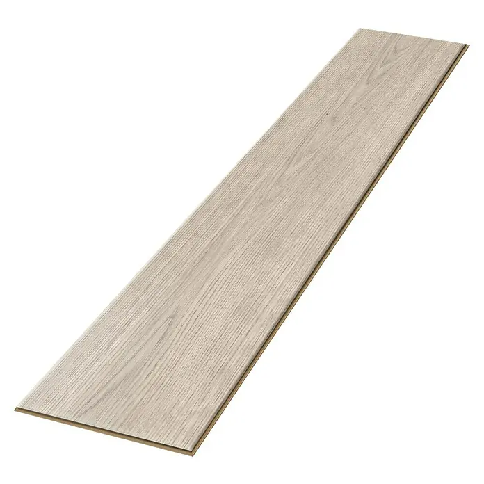 Egger Laminat NatureSense Aqua - Berdal Eiche grau, Landhausdiele, 1.292 x 193 x 8 mm - Detailaufnahme eines einzelnen hellen Laminatbodenbretts mit Holzmaserung, das die Textur und das Design des Laminats hervorhebt.