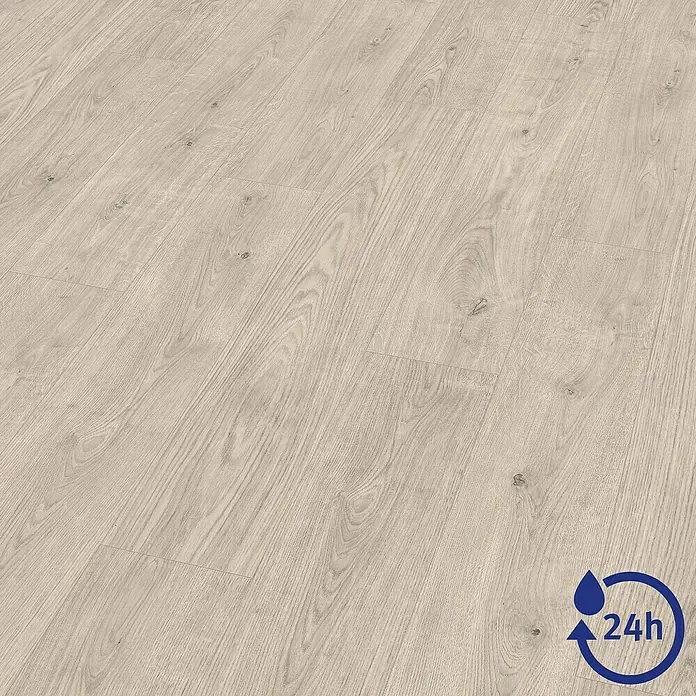 Egger Laminat NatureSense Aqua - Berdal Eiche grau, Landhausdiele, 1.292 x 193 x 8 mm - Heller Laminatboden mit Holzmaserung, feuchtigkeitsbeständig für 24 Stunden. Ideal für Küche und Bad.
