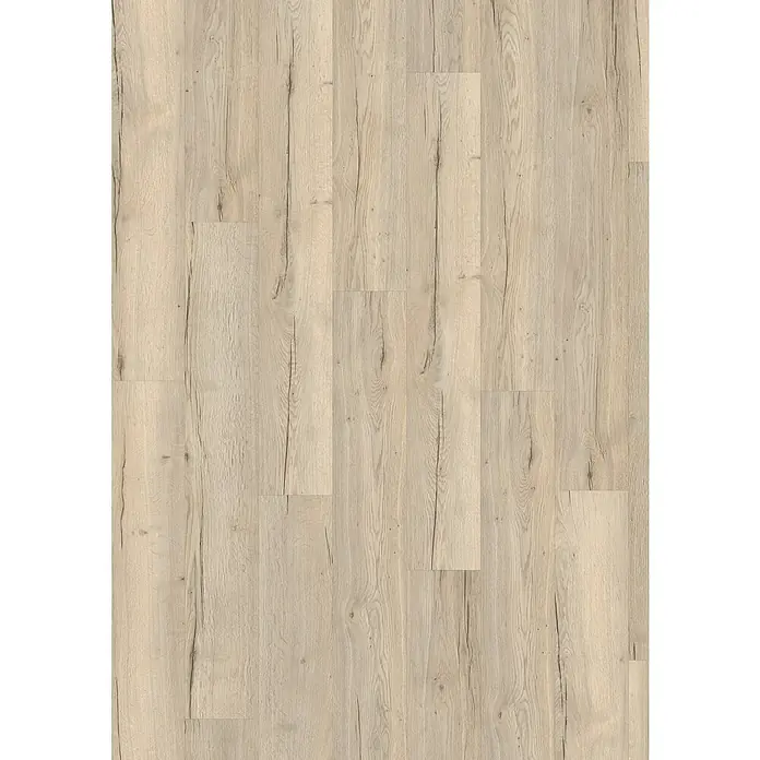 Egger Laminat Aquadura+ - Halifax Eiche weiss, Landhausdiele, 1.292 x 193 x 7,5 mm - Bild von hellem Holzboden mit Maserung, ideal für modernes Interieur. Die Holzstruktur verleiht Wärme und Natürlichkeit.