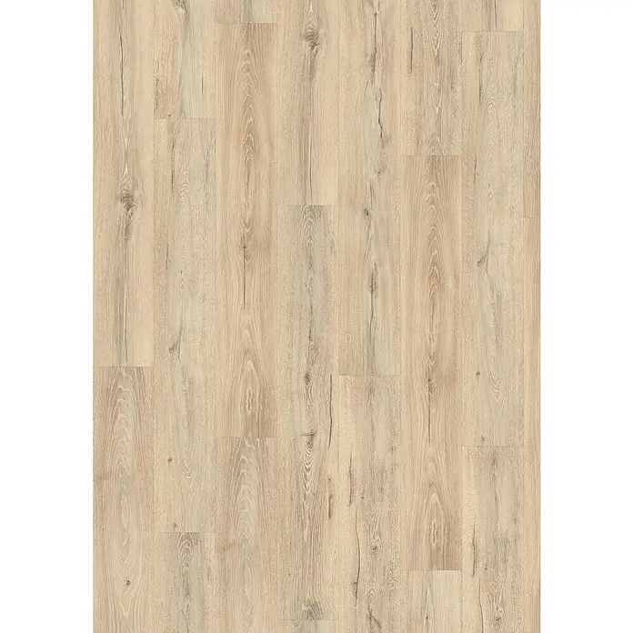 Egger Laminat Aquadura+ - Panora Eiche beige, Landhausdiele, 1.292 x 193 x 7,5 mm - Helles Laminat mit Holzmaserung. Die Oberfläche ist matt und die Farbe ist hellbraun. Das Laminat ist sehr strapazierfähig und pflegeleicht.