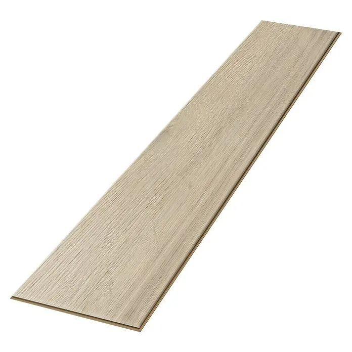 Egger Laminat Aquadura+ - Halifax Eiche weiss, Landhausdiele, 1.292 x 193 x 7,5 mm - Nahaufnahme einer einzelnen Diele eines hellen, strukturierten Laminatbodens, ideal für moderne Innenräume und einfache Verlegung.