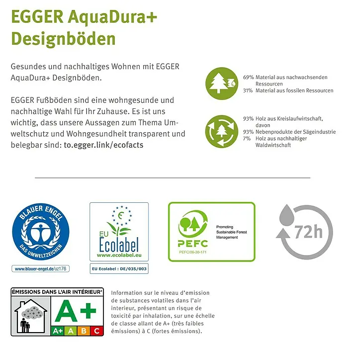 Egger Laminat Aquadura+ - Almington Eiche natur, Landhausdiele, 1.292 x 193 x 7,5 mm - Umweltfreundlicher EGGER AquaDura+ Designboden, zertifiziert mit Blauer Engel, EU Ecolabel & PEFC, A+ Emissionsklasse, 72h wasserfest.