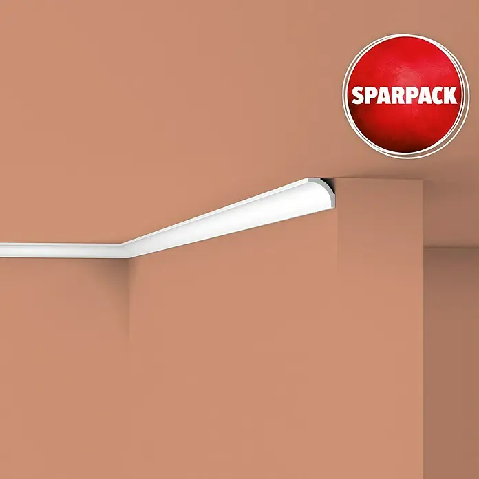 Nmc Decoflair Zierprofil Deckenleiste D5 - 6 Stk., 200 cm x 35 mm x 30 mm, Extrudiertes Polystyrol (XPS) - Dekoratives Zierprofil für die Wand- und Deckengestaltung, ideal für eine elegante Raumgestaltung. Das Profil ist weiß und sorgt für ein modernes Ambiente.