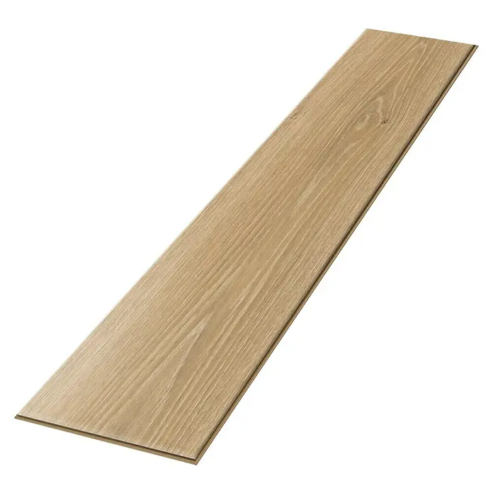 Egger Laminat Aquadura+ - Camden Eiche natur, Landhausdiele, 1.292 x 193 x 7,5 mm - Ein einzelnes Paneel hellen Laminatbodens mit einer natürlichen Holzstruktur und fühlbaren Maserung, perfekt für ein stilvolles Interieur.