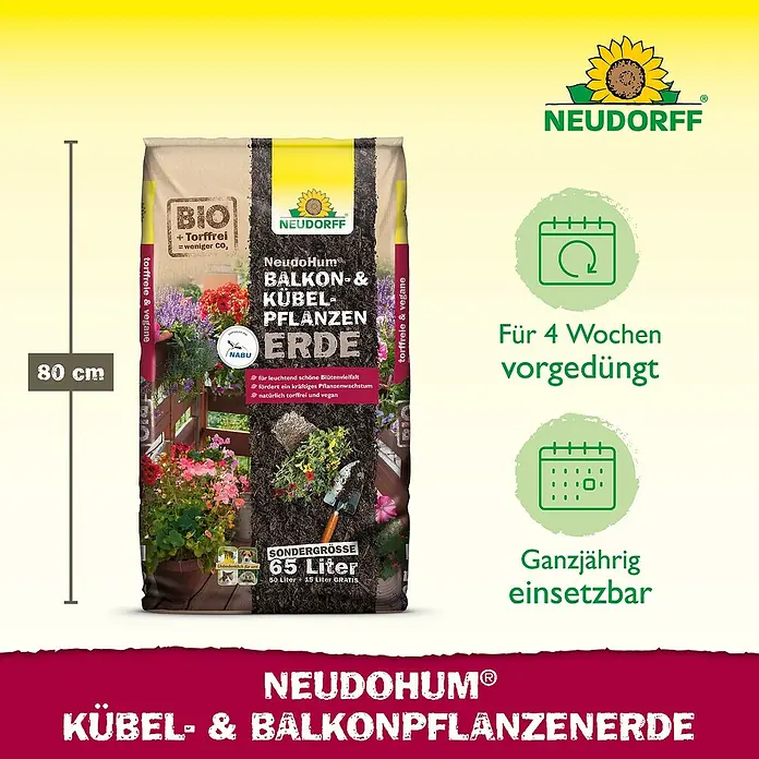 Neudorff NeudoHum Kübelpflanzenerde - 65 l - Neudorff Neudohum Balkon- & Kübelpflanzenerde, torffrei & vegan, 65 Liter.