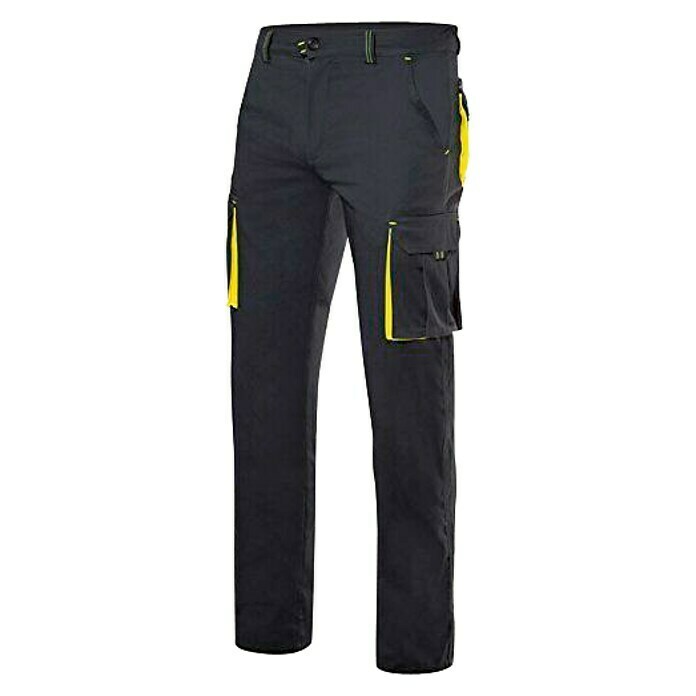 Velilla Pantalones de trabajo Stretch multibolsillos (44, Negro/Amarillo, 16% poliéster, 46% algodón, 38% EMET)