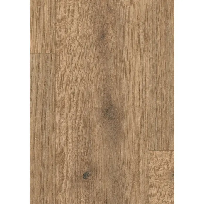 Egger Laminat Aquadura+ - Almington Eiche natur, Landhausdiele, 1.292 x 193 x 7,5 mm - Nahaufnahme von Holzboden. Das natürliche Design des Holzfußbodens wird durch die warmen, braunen Farbtöne hervorgehoben.