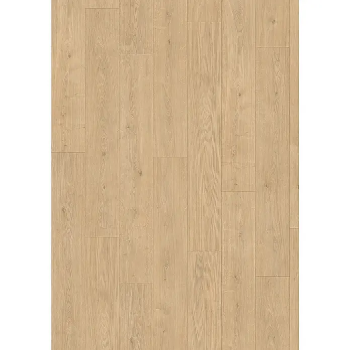 Egger Laminat Aquadura+ - Berdal Eiche hellbraun, Landhausdiele, 1.292 x 193 x 7,5 mm - Bild eines hellen Eichenlaminatbodens mit subtiler Holzmaserung.