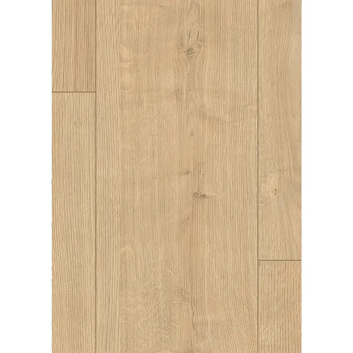 Egger Laminat Aquadura+ - Berdal Eiche hellbraun, Landhausdiele, 1.292 x 193 x 7,5 mm - Nahaufnahme von hellem Laminatboden mit Holzmaserung und Astlöchern für ein realistisches Aussehen.