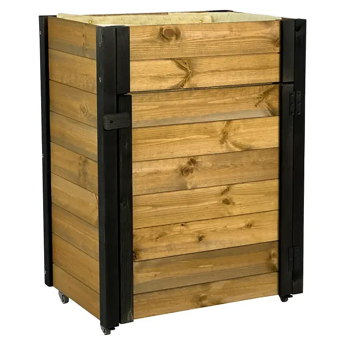 Dobar Hochbeet rollbarer Gartenschrank - 60 x 39 x 80 cm, Holz, Braun/Schwarz - Mobiles Hochbeet aus Holz mit Naturholzbrettern, schwarzem Rahmen und Rollen. Innen ausgekleidet.