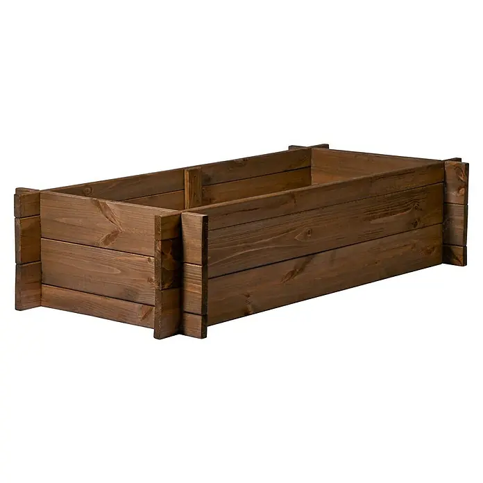 Dobar Hochbeet M - 117 x 58,5 x 27,5 cm, Holz, Teak - Rechteckiger brauner Pflanzkasten aus Holz mit sichtbarer Maserung.