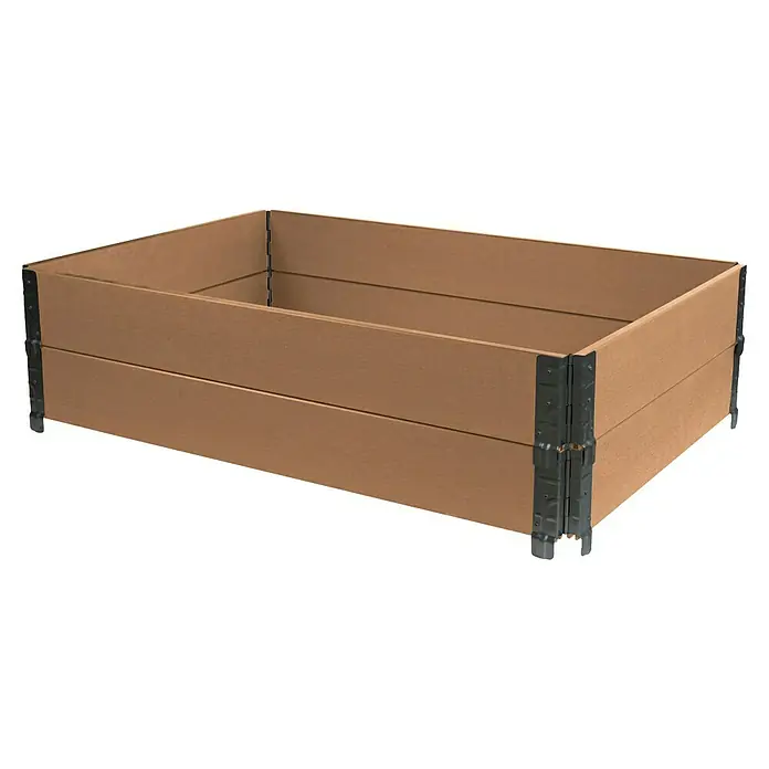 Dobar Hochbeetumrandung - L x B x H: 90 x 60 x 15 cm, WPC, Braun - Braunes Hochbeet aus Verbundwerkstoff mit dunklen Metalleckwinkeln.