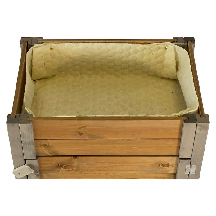 Dobar Hochbeet rollbarer Gartenschrank - 60 x 39 x 62 cm, Holz, Braun - Hölzerner Pflanzkasten mit weichem, hellfarbigem Stoffeinsatz.