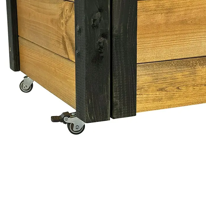 Dobar Hochbeet rollbarer Gartenschrank - 60 x 39 x 80 cm, Holz, Braun/Schwarz - Detailaufnahme einer Pflanzkiste aus Holz mit Rollen, die Flexibilität und Mobilität für den Garten bietet.