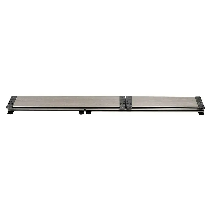 Dobar Hochbeetumrandung - L x B x H: 90 x 60 x 15 cm, WPC, Silbergrau - Faltbare Gehrungssägehilfe in hellgrauer Holzoptik mit schwarzen Metallscharnieren und Füßen.