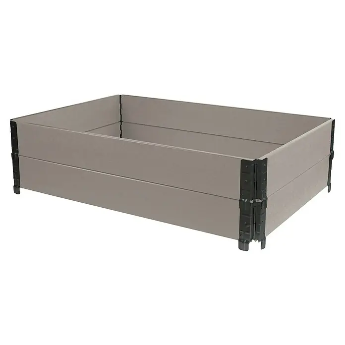 Dobar Hochbeetumrandung - L x B x H: 90 x 60 x 15 cm, WPC, Silbergrau - Hellgraues Hochbeet aus Verbundwerkstoff mit dunklen Metalleckhalterungen.