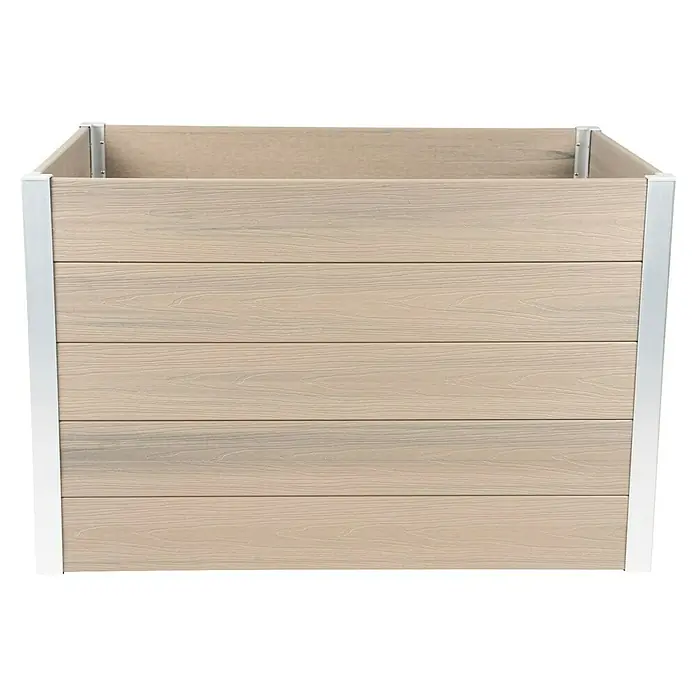 Dobar Hochbeet XL - 115 x 70 x 75 cm, Verbundwerkstoff, Silbergrau - Hochbeet mit hellen Holzoptik-Platten und silbernen Metalleckwinkeln.
