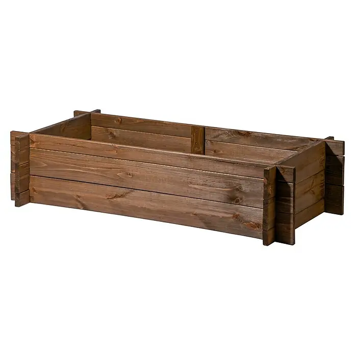 Dobar Hochbeet M - 117 x 58,5 x 27,5 cm, Holz, Teak - Rustikaler brauner rechteckiger Pflanzkasten aus Holz.