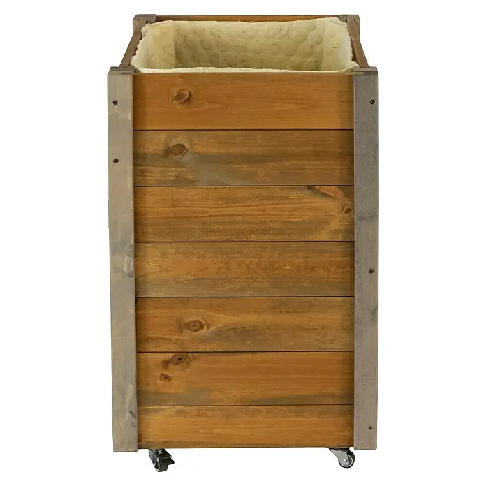 Dobar Hochbeet rollbarer Gartenschrank - 60 x 39 x 62 cm, Holz, Braun - Hölzerner Pflanzkasten auf Rollen mit heller Isolierauskleidung.