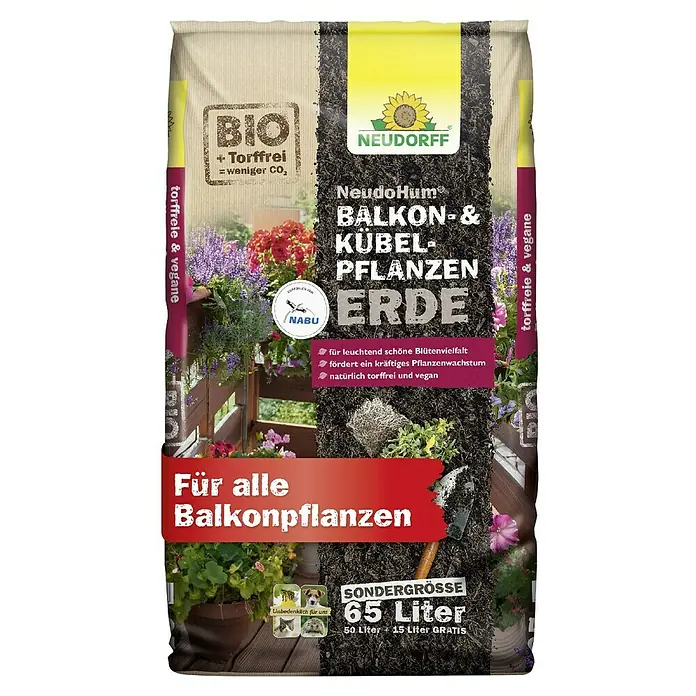 Neudorff NeudoHum Kübelpflanzenerde - 65 l - Neudorff Bio torffreie Balkon- & Kübelpflanzen Erde im 65-Liter-Beutel.