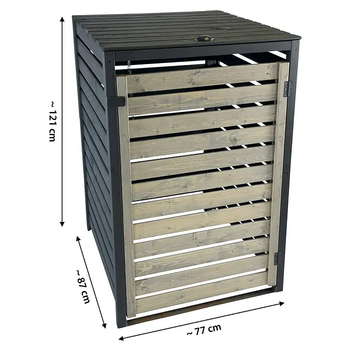 Dobar Mülltonnenbox - Schwarz/Grau, Geeignet für Anzahl Mülltonnen: 1 Stk. - Zweifarbige Holz-Gartenbox mit Lamellen, ideal für Mülltonnen. Maße: 121x87x77 cm (HxTxB).
