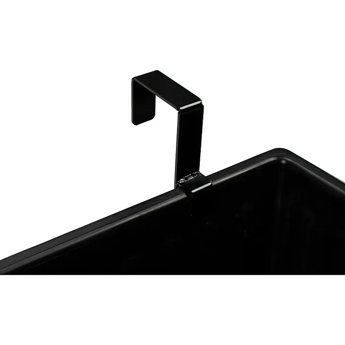 Dobar Balkonkasten - Außenmaß (L x B x H): 60,5 x 19,5 x 20,5 cm, Kunststoff, Silbergrau - Schwarzer Metallhaken an einem schwarzen rechteckigen Behälter, zum Aufhängen bereit.