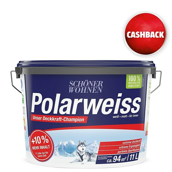 Schöner Wohnen Wandfarbe Polarweiß +10 % mehr Inhalt (Weiß, 11 l, Matt)