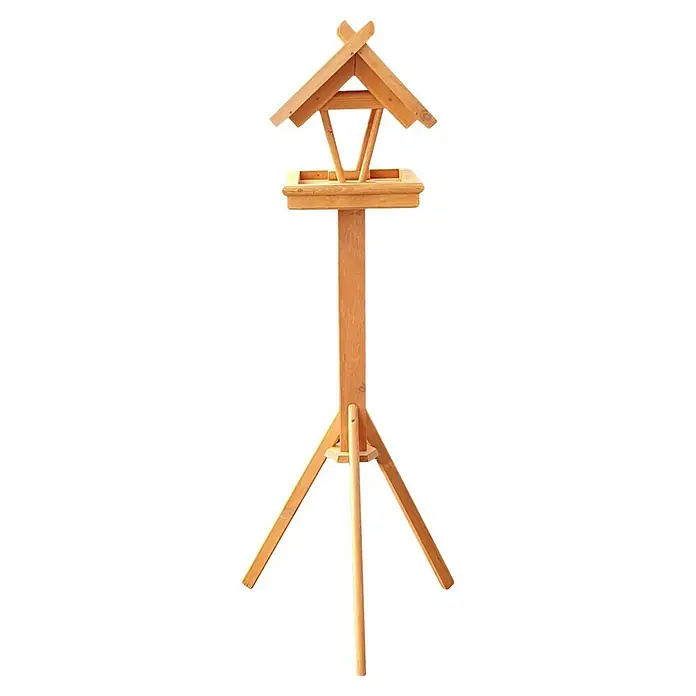 Promadino Vogelhaus Rhön - 42 x 36 x 38 cm, Holz, Braun, Ausstattung: Vogelhausständer - Freistehendes Vogelhaus aus Holz mit dreibeinigem Ständer und überdachtem Futterplatz. Ideal für den Garten und die Beobachtung von Vögeln.