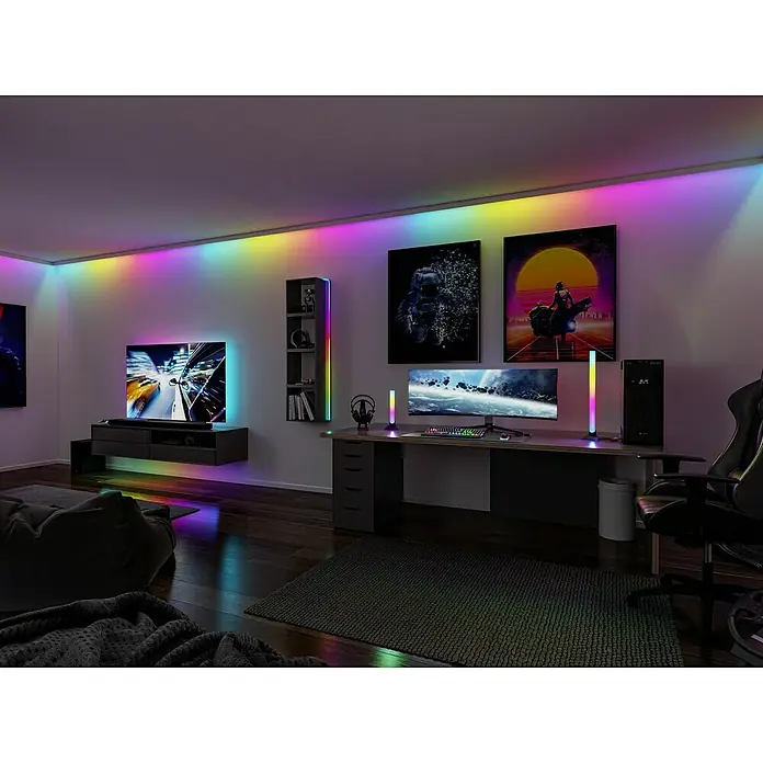 Paulmann LED-Band-Set Black Neon Tube - Länge: 500 cm, Lichtfarbe: RGB, 14 W, 230 V - 240 V - Farbige LED-Beleuchtung im Spielzimmer mit PC, Monitor und Zubehör für ein immersives Spielerlebnis.