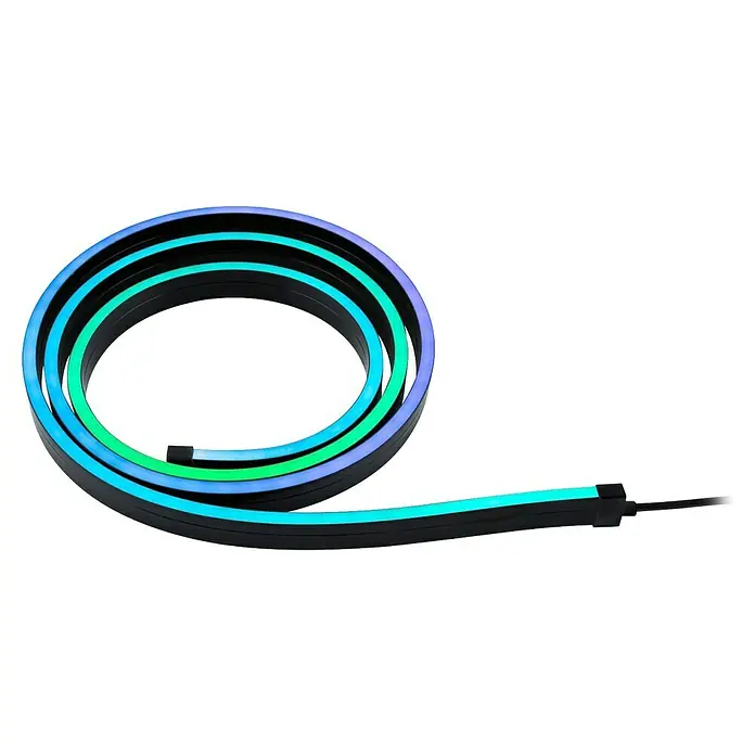 Paulmann Set de tiras LED neón - Largo: 150 cm, Color de luz: RGB, 3 W, 5 V - Primer plano de un tubo de neón LED flexible con un color degradado, ideal para iluminar espacios con estilo.