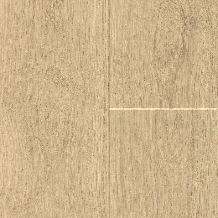 Egger Laminat NatureSense - Falun Eiche, Landhausdiele, 1.292 x 193 x 7 mm - Nahaufnahme von hellem Holzparkett mit markanter Maserung, ideal für Bodenbeläge. Warme, natürliche Holzoptik für jeden Wohnraum.