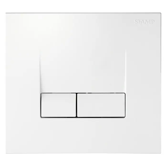 Siamp Betätigungsplatte Smarty - Weiß, 2-Mengen-Spülung - Nahaufnahme einer SIAMP Spültaste in Weiß. Das moderne Design und die hochwertige Verarbeitung machen sie zu einem Blickfang im Badezimmer.