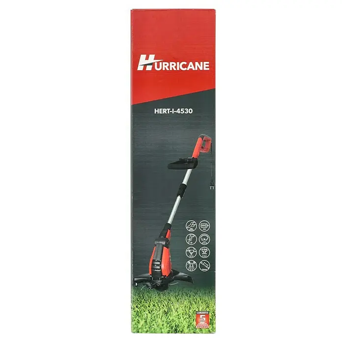 Hurricane Elektro-Rasentrimmer HERT-I-4530 - 450 W, Schnittbreite Faden: 30 cm - Produktabbildung: Hurricane HERT-I-4530 Rasentrimmer in Rot und Schwarz. Praktisch für jeden Garten, mit 5 Jahren Garantie.