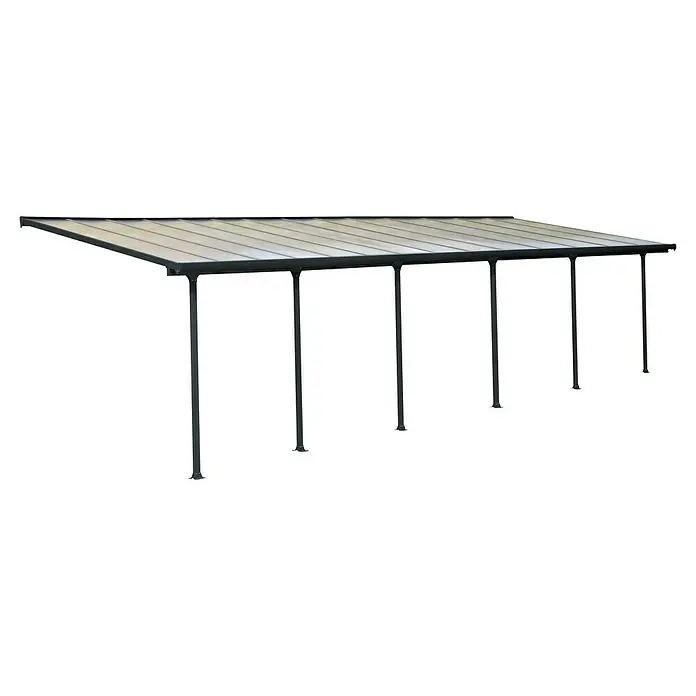 Solid Elements Terrassenüberdachung Martina - B x T: 851 x 300 cm, Anthrazitgrau, Polycarbonat, Transparent - Carport mit transparentem Dach und schwarzem Gestell.