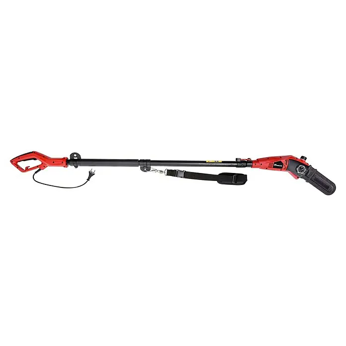Hurricane Elektro-Hochentaster HESI 750-1 - 750 W, Schwertlänge: 20 cm, Länge Stiel: 210 cm - 292 cm - Eine lange, rote und schwarze Akku-Astsäge mit verstellbarem Griff und Schultergurt für bequemes Arbeiten. Ideal zum Beschneiden von Bäumen.