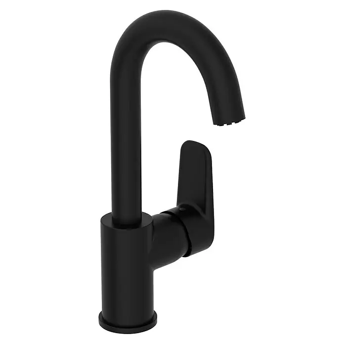 VitrA Flow Soft Waschtischarmatur - Schwarz, Matt, Höhe: 28 cm - Matter schwarzer Küchenarmatur mit gebogenem Auslauf und Einhebelgriff.