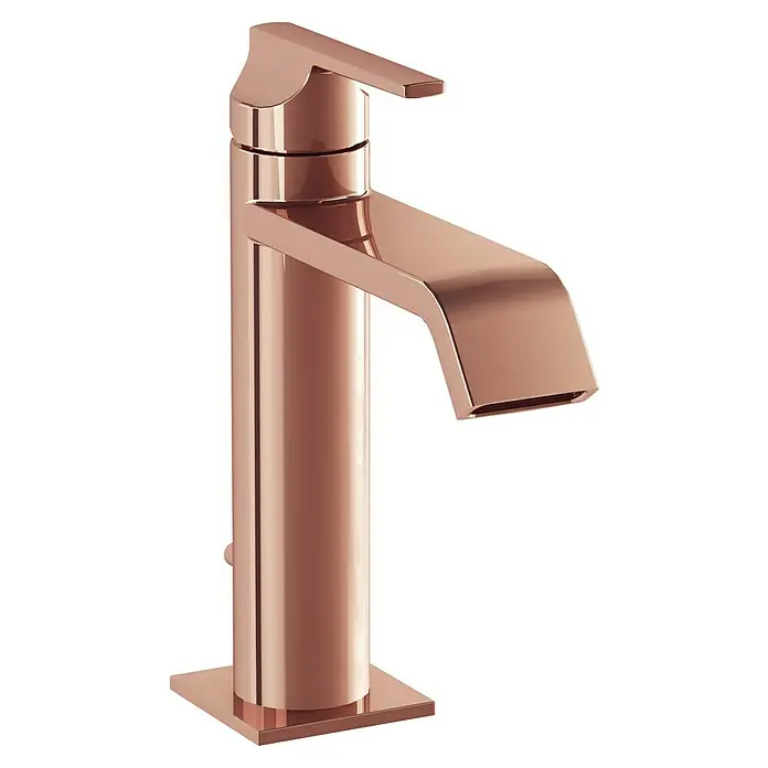 VitrA Suit Waschtischarmatur - Kupfer, Glänzend, Höhe: 19 cm - Moderner roségoldener Einhebelmischer mit rechteckigem Auslauf.