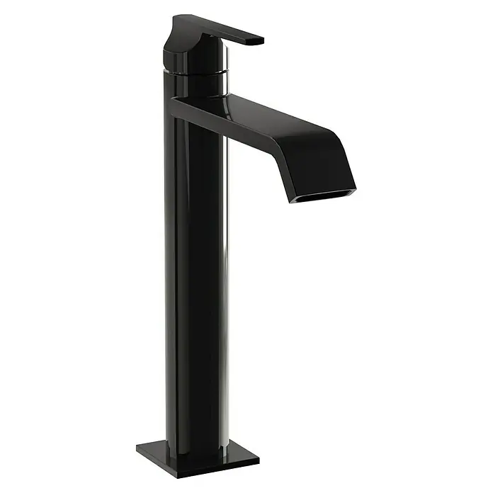 VitrA Suit Waschtischarmatur - Schwarz, Glänzend, Höhe: 26,4 cm - Hoher, schwarzer, moderner Waschtischarmatur mit flachem Auslauf und Einhebelmischer.