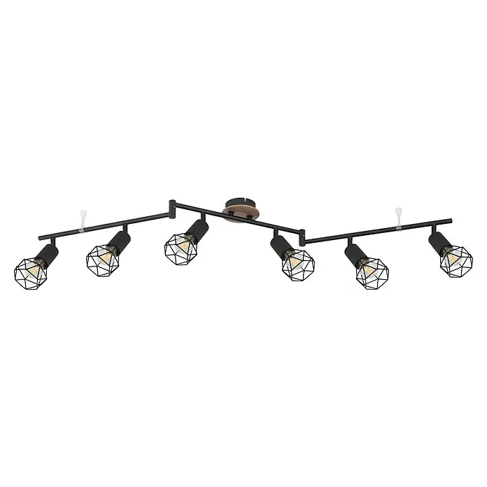 Globo Xara I Regleta Xara I - 40 W, L x An x Al: 116 x 10 x 24,5 cm, Negro, E14 - Lámpara de techo negra moderna con seis focos ajustables, ideal para salones y comedores, proporcionando amplia iluminación.
