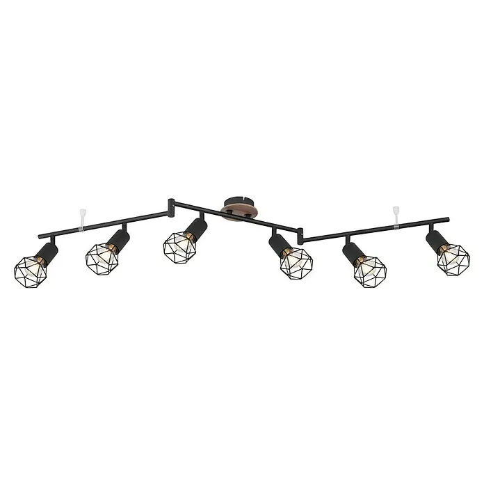 Globo Xara I Deckenstrahler - 40 W, L x B x H: 116 x 10 x 24,5 cm, Schwarz, E14 - Attraktive, schwarze Deckenleuchte mit sechs Lampen in geometrischen Lampenschirmen für eine moderne Raumbeleuchtung.