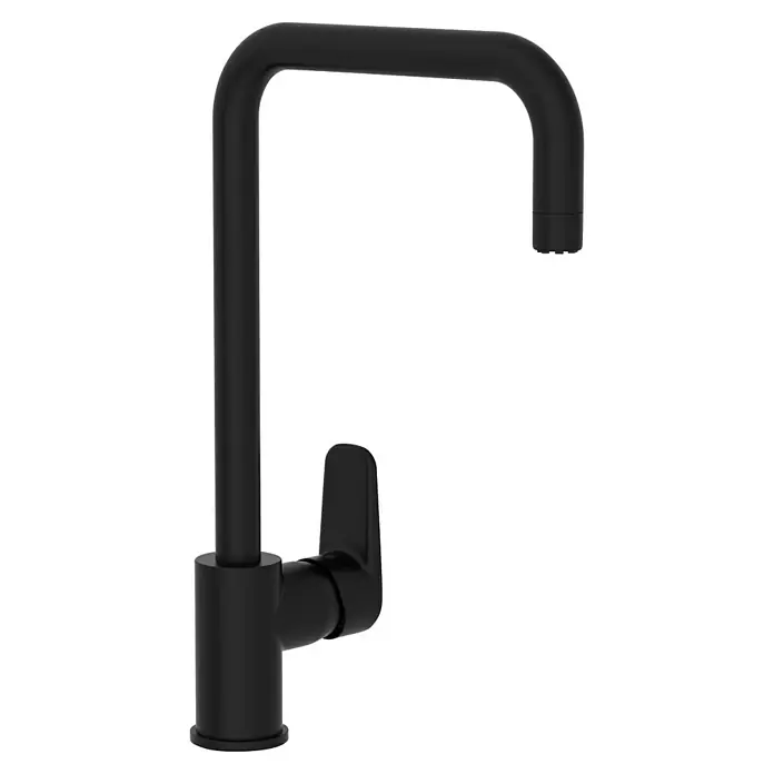 VitrA Flow Soft Spültischarmatur - Schwarz, Matt - Mattschwarze moderne Küchenarmatur mit quadratischem Auslauf und Einhebelgriff.