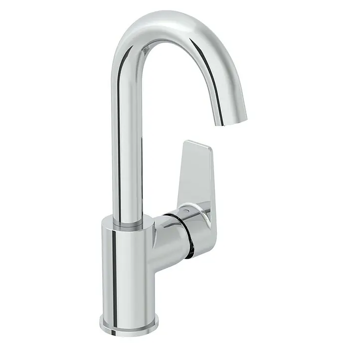 VitrA Flow Square Waschtischarmatur - Chrom, Glänzend, Höhe: 28 cm - Moderner Einhebelmischer aus poliertem Chrom.