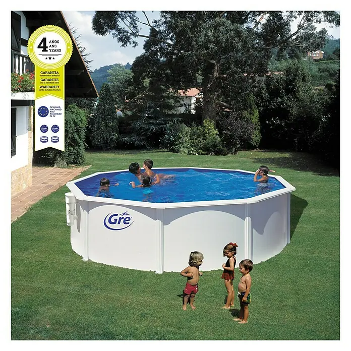 Gre Piscina de acero Bora Bora - Ø x Al: 460 x 120 cm, Blanco, 17.450 l - La piscina de acero Gre es una gran adición a cualquier jardín para disfrutar del verano con familiares y amigos.