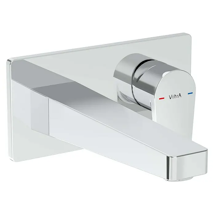 VitrA Flow Square Waschtischarmatur - Chrom, Glänzend, Ausladung Armatur: 212 mm - Verchromte VitrA Wand-Waschtischarmatur mit Einhebelmischer und rechteckigem Auslauf.