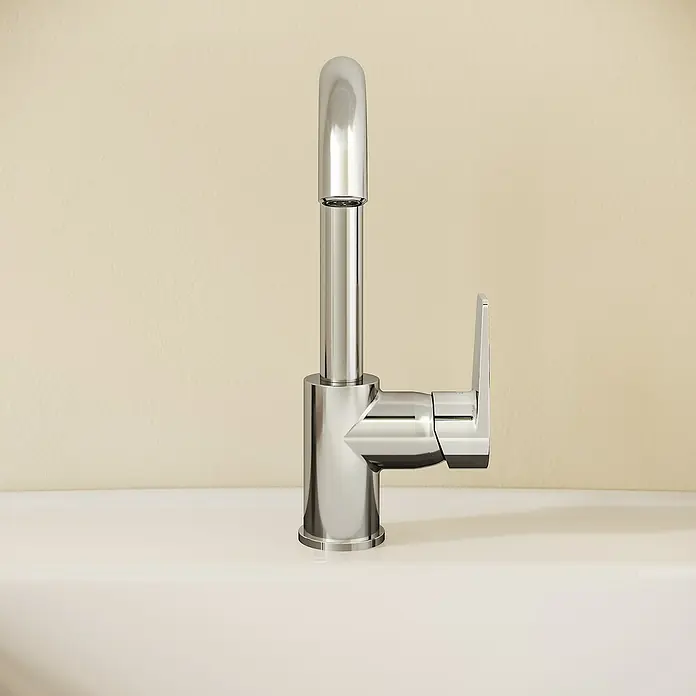 VitrA Flow Square Waschtischarmatur - Chrom, Glänzend, Höhe: 28 cm - Moderner Chrom-Einhebelmischer.