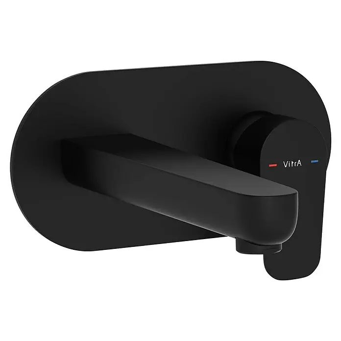 VitrA Flow Soft Waschtischarmatur - Schwarz, Matt, Ausladung Armatur: 200 mm - Mattschwarze, wandmontierte Einhebelarmatur mit integriertem Auslauf.