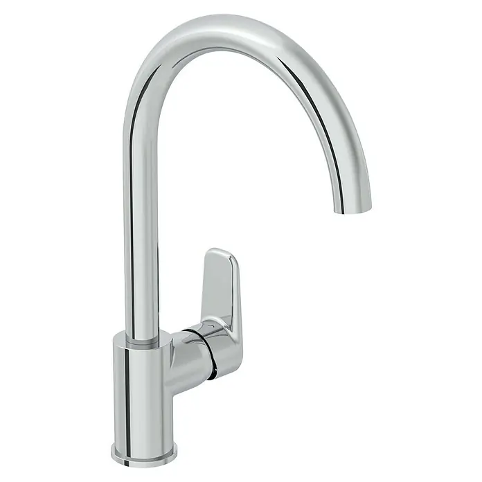 VitrA Flow Soft Spültischarmatur - Fester Auslauf, Chrom, Glänzend, Höhe: 35,2 cm - Moderner Küchenwasserhahn aus Chrom mit hohem Auslauf und Einhebelgriff.