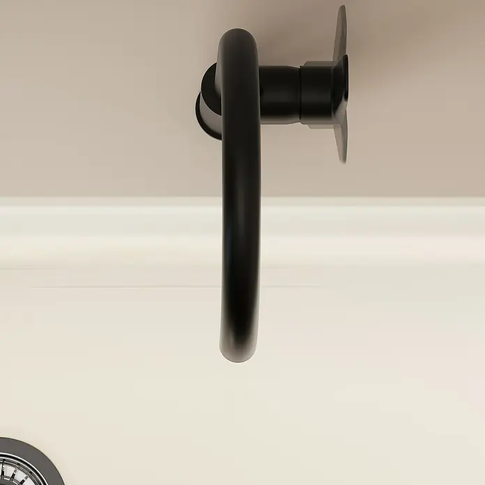 VitrA Flow Soft Spültischarmatur - Fester Auslauf, Schwarz, Matt, Höhe: 35,2 cm - Mattschwarzer Duscharm mit flachem Bedienhebel.