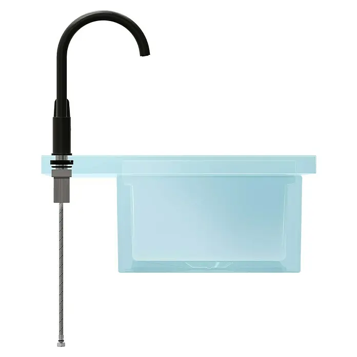 VitrA Flow Soft Spültischarmatur - Fester Auslauf, Schwarz, Matt, Höhe: 35,2 cm - Schwarzer Wasserfilterhahn mit transparentem blauem Tank.